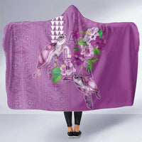 Hawaii Aloha Turtle Hibiscus and Leaves Hooded Blanket with Polynesian and Kakau Tattoos Lilac Color LT03 One Size Purple - Polynesian Pride