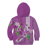 Hawaii Aloha Turtle Hibiscus and Leaves Kid Hoodie with Polynesian and Kakau Tattoos Lilac Color LT03 - Polynesian Pride