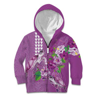 Hawaii Aloha Turtle Hibiscus and Leaves Kid Hoodie with Polynesian and Kakau Tattoos Lilac Color LT03 Zip Hoodie Purple - Polynesian Pride