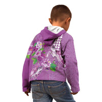 Hawaii Aloha Turtle Hibiscus and Leaves Kid Hoodie with Polynesian and Kakau Tattoos Lilac Color LT03 - Polynesian Pride