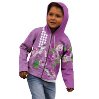 Hawaii Aloha Turtle Hibiscus and Leaves Kid Hoodie with Polynesian and Kakau Tattoos Lilac Color LT03 - Polynesian Pride