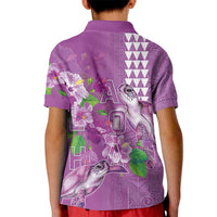 Hawaii Aloha Turtle Hibiscus and Leaves Kid Polo Shirt with Polynesian and Kakau Tattoos Lilac Color LT03 - Polynesian Pride