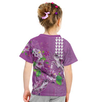 Hawaii Aloha Turtle Hibiscus and Leaves Kid T Shirt with Polynesian and Kakau Tattoos Lilac Color LT03 - Polynesian Pride
