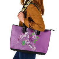 Hawaii Aloha Turtle Hibiscus and Leaves Leather Tote Bag with Polynesian and Kakau Tattoos Lilac Color LT03 Purple - Polynesian Pride