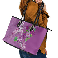 Hawaii Aloha Turtle Hibiscus and Leaves Leather Tote Bag with Polynesian and Kakau Tattoos Lilac Color LT03 - Polynesian Pride