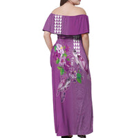 Hawaii Aloha Turtle Hibiscus and Leaves Off Shoulder Maxi Dress with Polynesian and Kakau Tattoos Lilac Color LT03 - Polynesian Pride