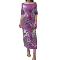 Hawaii Aloha Turtle Hibiscus and Leaves Puletasi with Polynesian and Kakau Tattoos Lilac Color LT03 Long Dress Purple - Polynesian Pride
