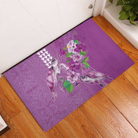 Hawaii Aloha Turtle Hibiscus and Leaves Rubber Doormat with Polynesian and Kakau Tattoos Lilac Color LT03 - Polynesian Pride