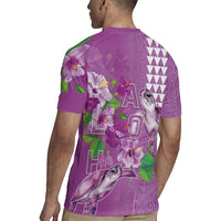 Hawaii Aloha Turtle Hibiscus and Leaves Rugby Jersey with Polynesian and Kakau Tattoos Lilac Color LT03 - Polynesian Pride