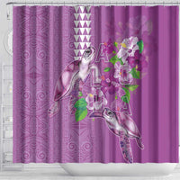 Hawaii Aloha Turtle Hibiscus and Leaves Shower Curtain with Polynesian and Kakau Tattoos Lilac Color LT03 - Polynesian Pride