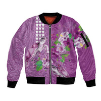 Hawaii Aloha Turtle Hibiscus and Leaves Sleeve Zip Bomber Jacket with Polynesian and Kakau Tattoos Lilac Color LT03 Unisex Purple - Polynesian Pride
