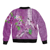 Hawaii Aloha Turtle Hibiscus and Leaves Sleeve Zip Bomber Jacket with Polynesian and Kakau Tattoos Lilac Color LT03 - Polynesian Pride