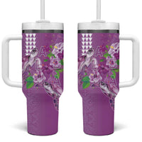Hawaii Aloha Turtle Hibiscus and Leaves Tumbler With Handle with Polynesian and Kakau Tattoos Lilac Color LT03 One Size: 40 oz Purple - Polynesian Pride