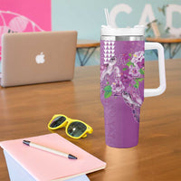 Hawaii Aloha Turtle Hibiscus and Leaves Tumbler With Handle with Polynesian and Kakau Tattoos Lilac Color LT03 - Polynesian Pride