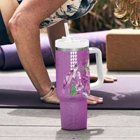 Hawaii Aloha Turtle Hibiscus and Leaves Tumbler With Handle with Polynesian and Kakau Tattoos Lilac Color LT03 - Polynesian Pride