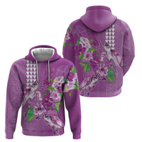 Hawaii Aloha Turtle Hibiscus and Leaves Zip Hoodie with Polynesian and Kakau Tattoos Lilac Color LT03 - Polynesian Pride