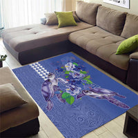 Hawaii Aloha Turtle Hibiscus and Leaves Area Rug with Polynesian and Kakau Tattoos Denim Color LT03 - Polynesian Pride
