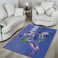 Hawaii Aloha Turtle Hibiscus and Leaves Area Rug with Polynesian and Kakau Tattoos Denim Color LT03 - Polynesian Pride