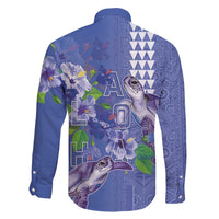 Hawaii Aloha Turtle Hibiscus and Leaves Family Matching Mermaid Dress and Hawaiian Shirt with Polynesian and Kakau Tattoos Denim Color LT03 - Polynesian Pride