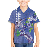 Hawaii Aloha Turtle Hibiscus and Leaves Family Matching Mermaid Dress and Hawaiian Shirt with Polynesian and Kakau Tattoos Denim Color LT03 Son's Shirt Blue - Polynesian Pride