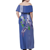 Hawaii Aloha Turtle Hibiscus and Leaves Family Matching Off Shoulder Maxi Dress and Hawaiian Shirt with Polynesian and Kakau Tattoos Denim Color LT03 - Polynesian Pride