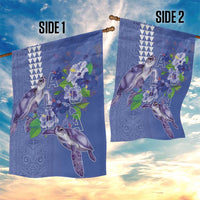 Hawaii Aloha Turtle Hibiscus and Leaves Garden Flag with Polynesian and Kakau Tattoos Denim Color LT03 - Polynesian Pride