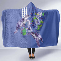 Hawaii Aloha Turtle Hibiscus and Leaves Hooded Blanket with Polynesian and Kakau Tattoos Denim Color LT03 One Size Blue - Polynesian Pride