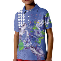 Hawaii Aloha Turtle Hibiscus and Leaves Kid Polo Shirt with Polynesian and Kakau Tattoos Denim Color LT03 Kid Blue - Polynesian Pride