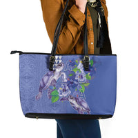 Hawaii Aloha Turtle Hibiscus and Leaves Leather Tote Bag with Polynesian and Kakau Tattoos Denim Color LT03 - Polynesian Pride