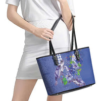 Hawaii Aloha Turtle Hibiscus and Leaves Leather Tote Bag with Polynesian and Kakau Tattoos Denim Color LT03 - Polynesian Pride
