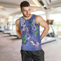 Hawaii Aloha Turtle Hibiscus and Leaves Men Tank Top with Polynesian and Kakau Tattoos Denim Color LT03 Blue - Polynesian Pride