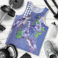 Hawaii Aloha Turtle Hibiscus and Leaves Men Tank Top with Polynesian and Kakau Tattoos Denim Color LT03 - Polynesian Pride