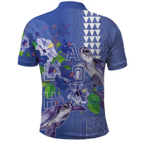 Hawaii Aloha Turtle Hibiscus and Leaves Polo Shirt with Polynesian and Kakau Tattoos Denim Color LT03 - Polynesian Pride
