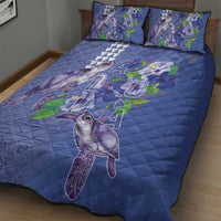 Hawaii Aloha Turtle Hibiscus and Leaves Quilt Bed Set with Polynesian and Kakau Tattoos Denim Color LT03 - Polynesian Pride