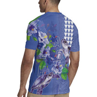 Hawaii Aloha Turtle Hibiscus and Leaves Rugby Jersey with Polynesian and Kakau Tattoos Denim Color LT03 - Polynesian Pride