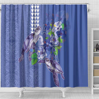 Hawaii Aloha Turtle Hibiscus and Leaves Shower Curtain with Polynesian and Kakau Tattoos Denim Color LT03 - Polynesian Pride