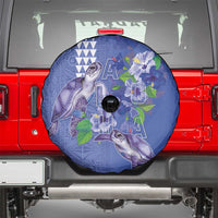 Hawaii Aloha Turtle Hibiscus and Leaves Spare Tire Cover with Polynesian and Kakau Tattoos Denim Color LT03 - Polynesian Pride