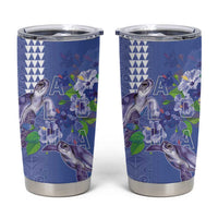 Hawaii Aloha Turtle Hibiscus and Leaves Tumbler Cup with Polynesian and Kakau Tattoos Denim Color LT03 Blue - Polynesian Pride
