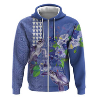 Hawaii Aloha Turtle Hibiscus and Leaves Zip Hoodie with Polynesian and Kakau Tattoos Denim Color LT03 Zip Hoodie Blue - Polynesian Pride