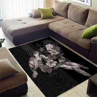 Hawaii Aloha Turtle Hibiscus and Leaves Area Rug with Polynesian and Kakau Tattoos Black Color LT03 - Polynesian Pride