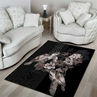 Hawaii Aloha Turtle Hibiscus and Leaves Area Rug with Polynesian and Kakau Tattoos Black Color LT03 - Polynesian Pride