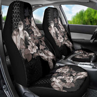 Hawaii Aloha Turtle Hibiscus and Leaves Car Seat Cover with Polynesian and Kakau Tattoos Black Color LT03 - Polynesian Pride