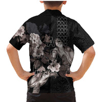 Hawaii Aloha Turtle Hibiscus and Leaves Family Matching Mermaid Dress and Hawaiian Shirt with Polynesian and Kakau Tattoos Black Color LT03 - Polynesian Pride