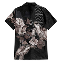Hawaii Aloha Turtle Hibiscus and Leaves Family Matching Off The Shoulder Long Sleeve Dress and Hawaiian Shirt with Polynesian and Kakau Tattoos Black Color - Polynesian Pride