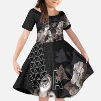 Hawaii Aloha Turtle Hibiscus and Leaves Family Matching Short Sleeve Bodycon Dress and Hawaiian Shirt with Polynesian and Kakau Tattoos Black Color - Polynesian Pride