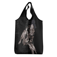 Hawaii Aloha Turtle Hibiscus and Leaves Grocery Bag with Polynesian and Kakau Tattoos Black Color LT03 - Polynesian Pride
