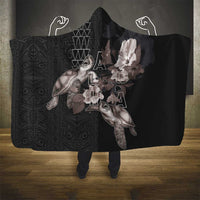 Hawaii Aloha Turtle Hibiscus and Leaves Hooded Blanket with Polynesian and Kakau Tattoos Black Color LT03 - Polynesian Pride