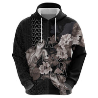Hawaii Aloha Turtle Hibiscus and Leaves Hoodie with Polynesian and Kakau Tattoos Black Color LT03 - Polynesian Pride