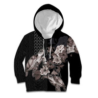 Hawaii Aloha Turtle Hibiscus and Leaves Kid Hoodie with Polynesian and Kakau Tattoos Black Color LT03 Hoodie Black - Polynesian Pride