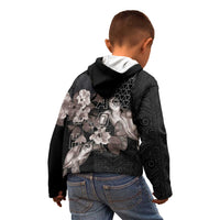 Hawaii Aloha Turtle Hibiscus and Leaves Kid Hoodie with Polynesian and Kakau Tattoos Black Color LT03 - Polynesian Pride
